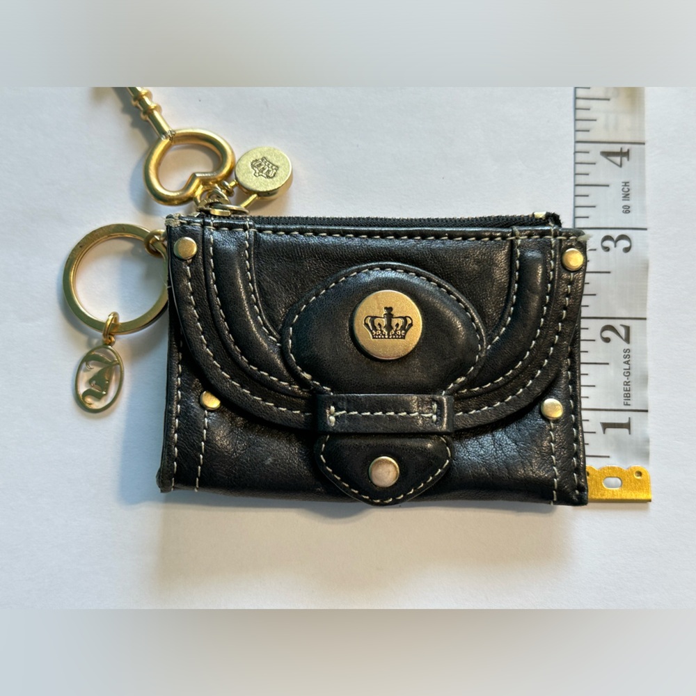 Juicy Couture Vintage Black Leather Keychain Charm Coin Purse Gold Accents - Picture 5 of 13
